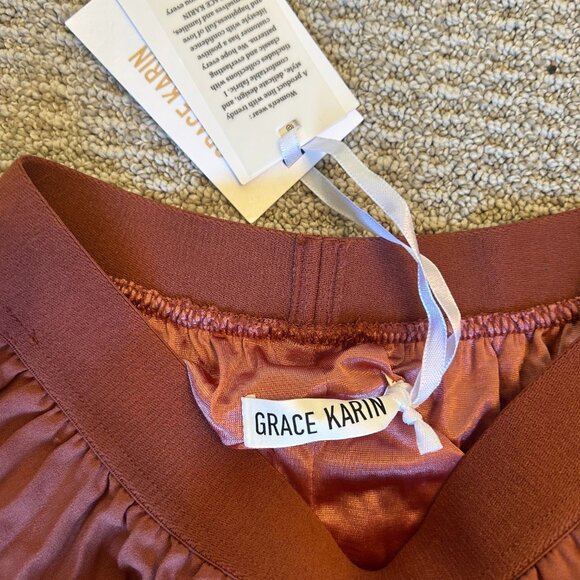 GRACE KARIN Women's Flared Pleated Ruffle Knitted Burnt Orange-Brown - Picture 12 of 14